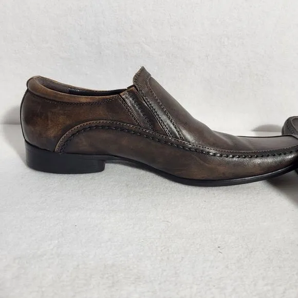 Kenneth Cole Reaction Key Note Men Loafer Shoes Brown Leather Slip On Size 8.5