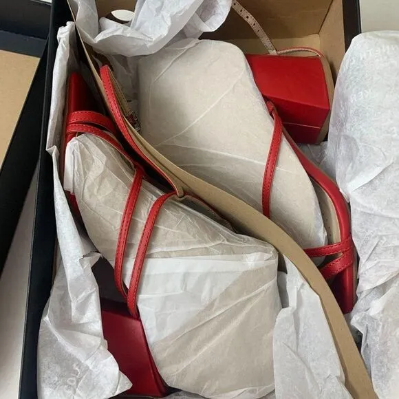 Kenneth Cole Women's Maisie Sandals Sz 6.5M Red Leather Crisscross Slingback