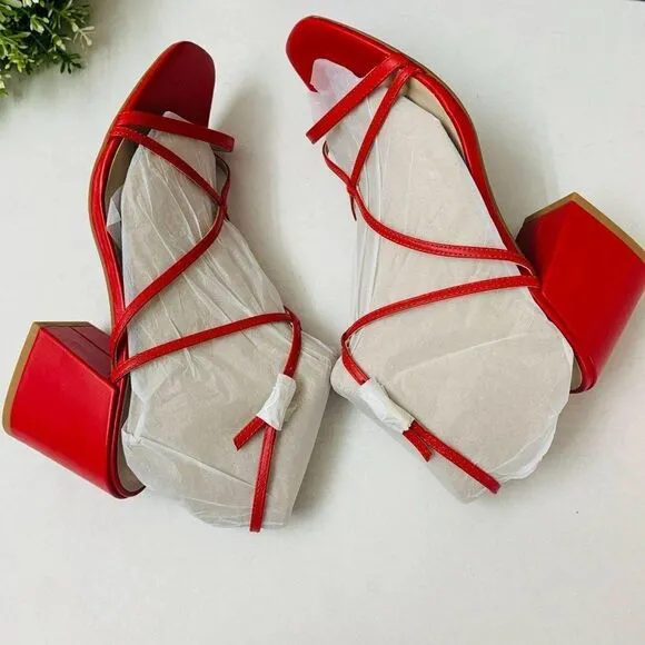 Kenneth Cole Women's Maisie Sandals Sz 6.5M Red Leather Crisscross Slingback