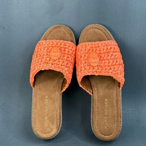 Kurt Geiger orange Eagle Crochet Cork Slide  shoes women size size 8 (38.5)