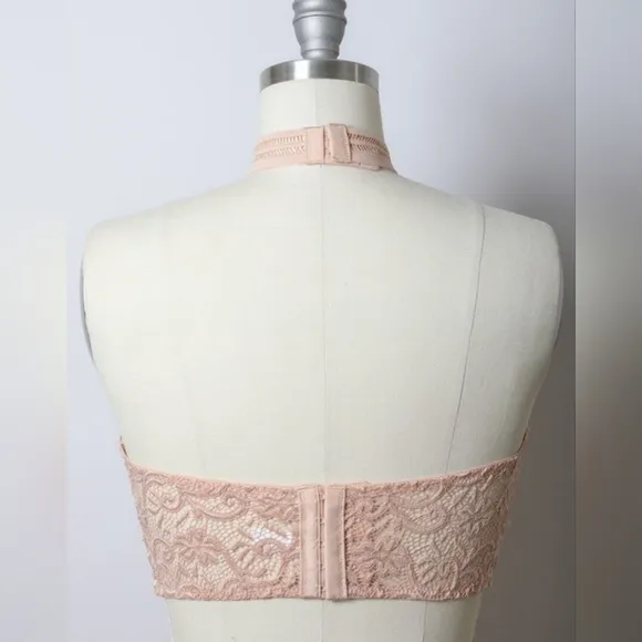 Lace Mesh High-Neck Choker Bohemian Crop Top Wireless Women's Bralette Bra NUDE