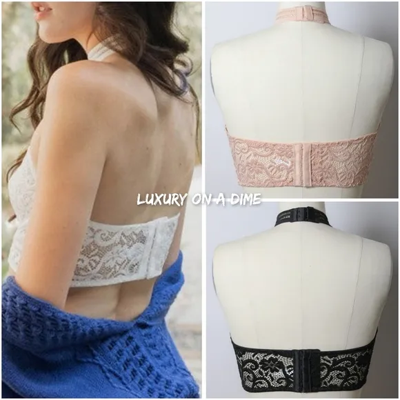 Lace Mesh High-Neck Choker Bohemian Crop Top Wireless Women's Bralette Bra NUDE