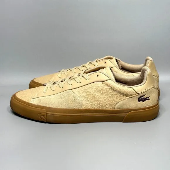 Lacoste L006 Mens Size 11 Low Top Leather Sneakers Shoes Tan Gum