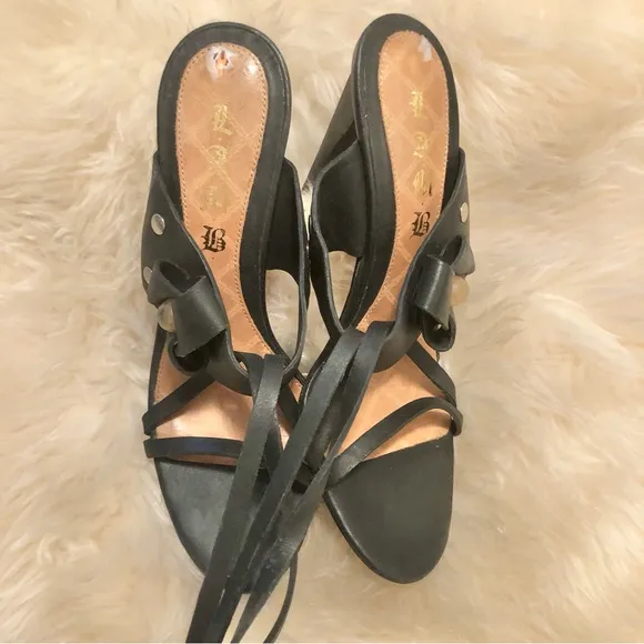 LAMB Leather Strapped Accented Jeweled Heeled Sandals, size 9 1/2