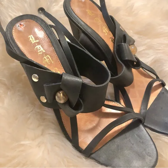 LAMB Leather Strapped Accented Jeweled Heeled Sandals, size 9 1/2