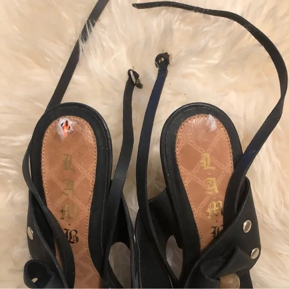 LAMB Leather Strapped Accented Jeweled Heeled Sandals, size 9 1/2