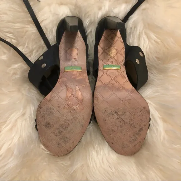 LAMB Leather Strapped Accented Jeweled Heeled Sandals, size 9 1/2
