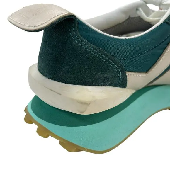 Lanvin Peacock Blue White Bumpr Suede Leather Lace Up Sneakers Womens 37 / US 6