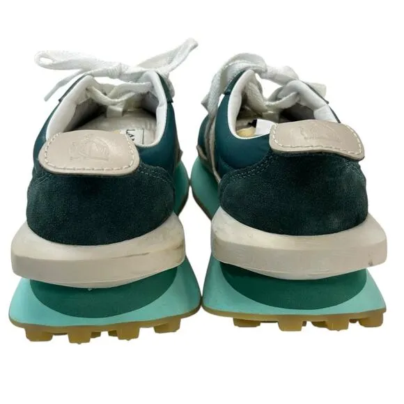 Lanvin Peacock Blue White Bumpr Suede Leather Lace Up Sneakers Womens 37 / US 6