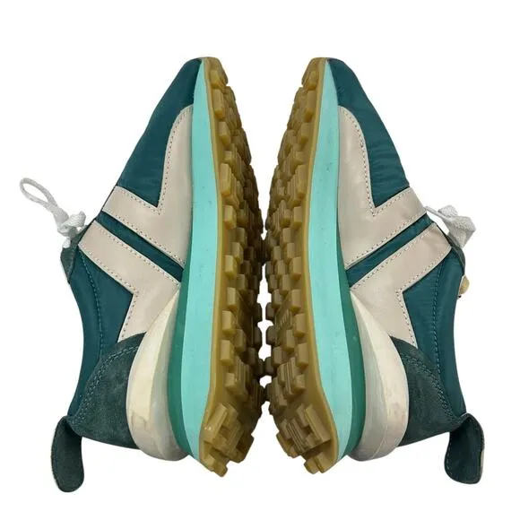 Lanvin Peacock Blue White Bumpr Suede Leather Lace Up Sneakers Womens 37 / US 6
