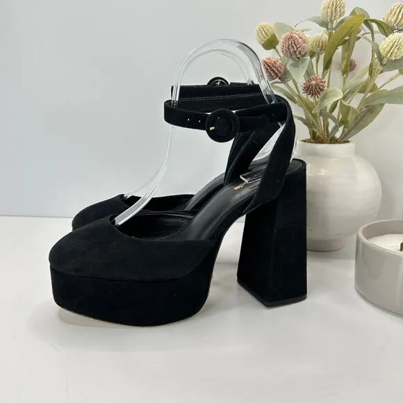 Larroude Ari Velvet Platform Chunky Heel Black Women's 7 Tried On