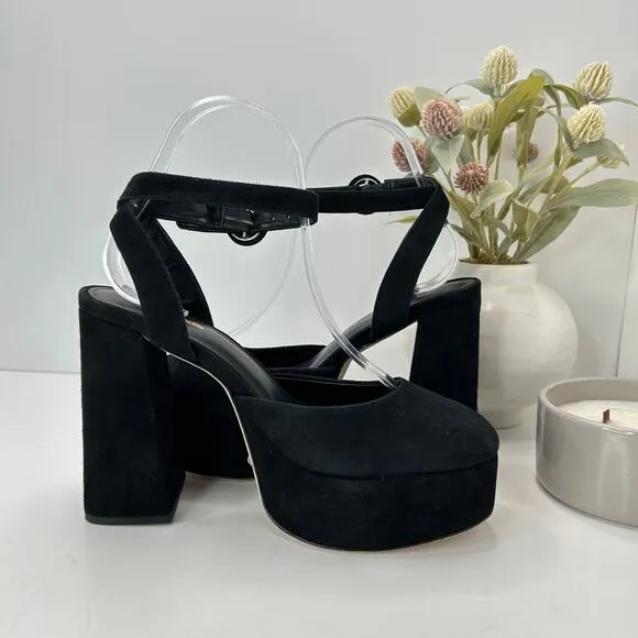 Larroude Ari Velvet Platform Chunky Heel Black Women's 7 Tried On