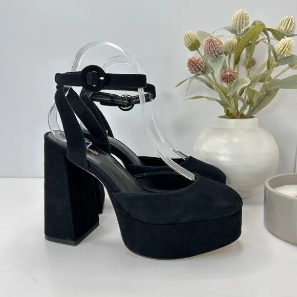 Larroude Ari Velvet Platform Chunky Heel Black Women's 7 Tried On