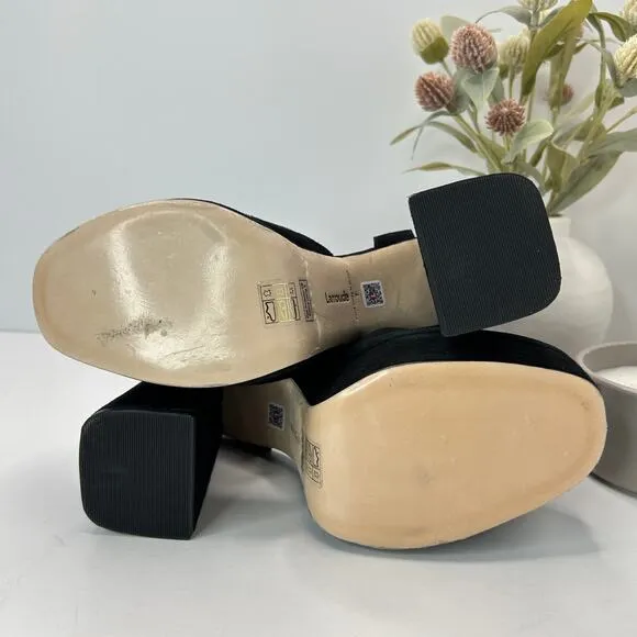 Larroude Ari Velvet Platform Chunky Heel Black Women's 7 Tried On