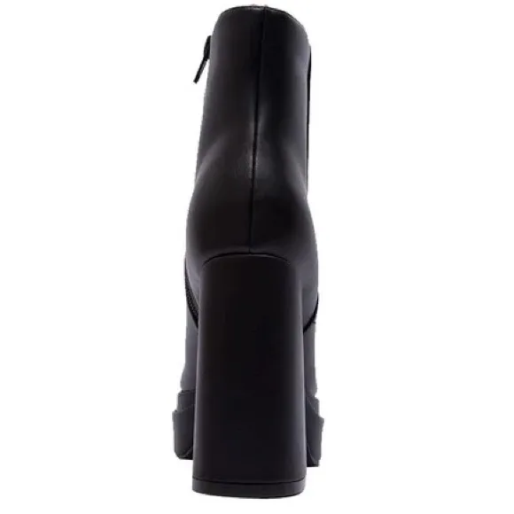 Last Pair! Qupid Black Elevated Zip Up Chunky Heel Platform Moto Boot Ankle Boot
