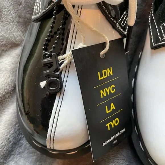LAST PRICE - NEW Docs Air Wair Tokyo 1461 BLACK WHITE BOHO GOTH RETRO RARE
