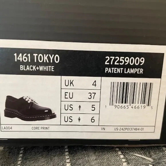 LAST PRICE - NEW Docs Air Wair Tokyo 1461 BLACK WHITE BOHO GOTH RETRO RARE
