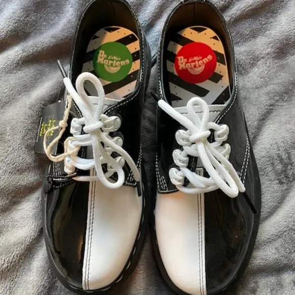 LAST PRICE - NEW Docs Air Wair Tokyo 1461 BLACK WHITE BOHO GOTH RETRO RARE