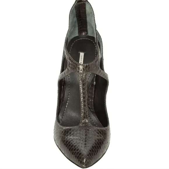Leon Max Charcoal Tucker Snakeskin Leather Heels