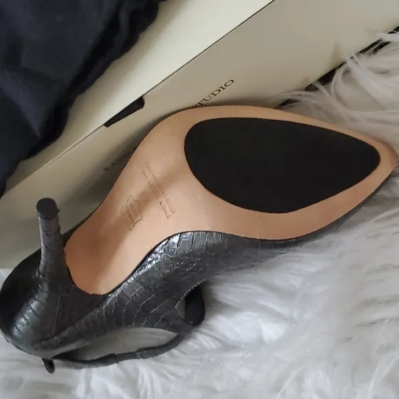 Leon Max Charcoal Tucker Snakeskin Leather Heels