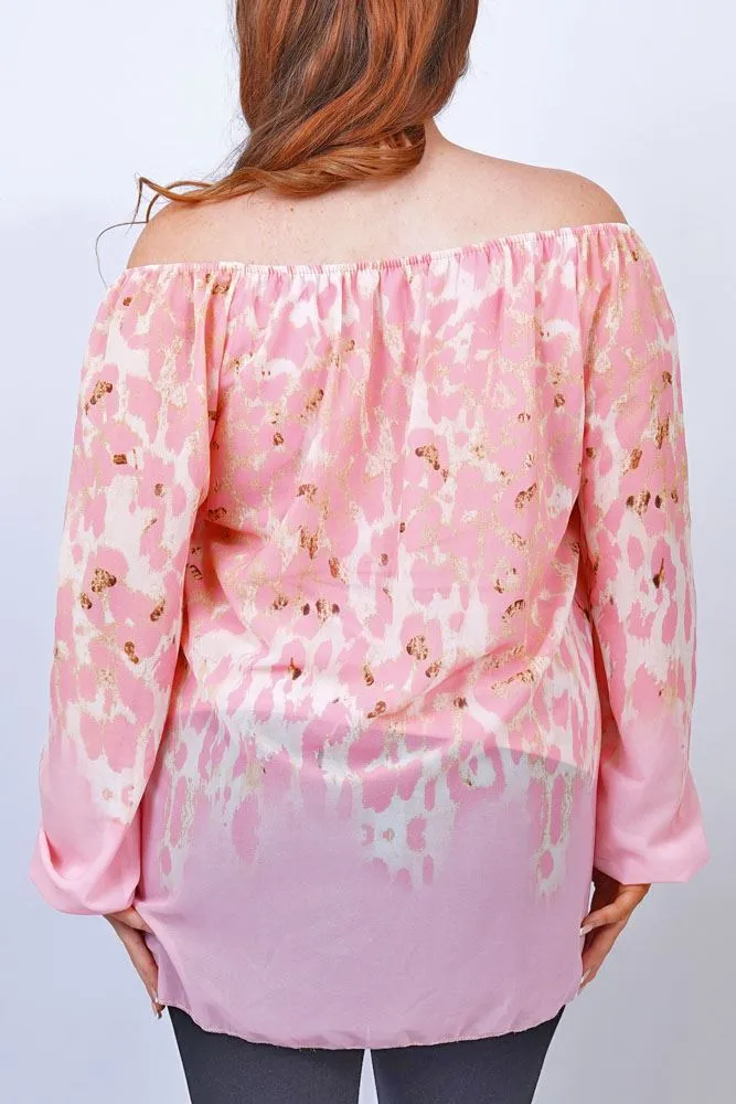 Leopard Print Elasticated Cuff Viscose Top