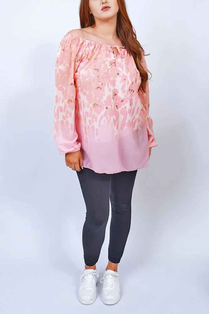 Leopard Print Elasticated Cuff Viscose Top