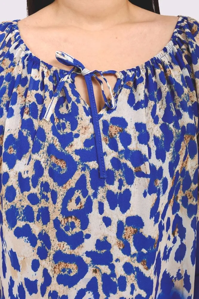 Leopard Print Elasticated Cuff Viscose Top