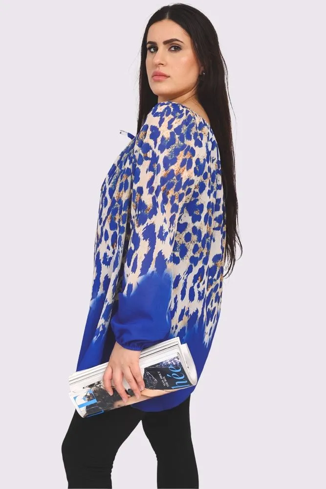 Leopard Print Elasticated Cuff Viscose Top