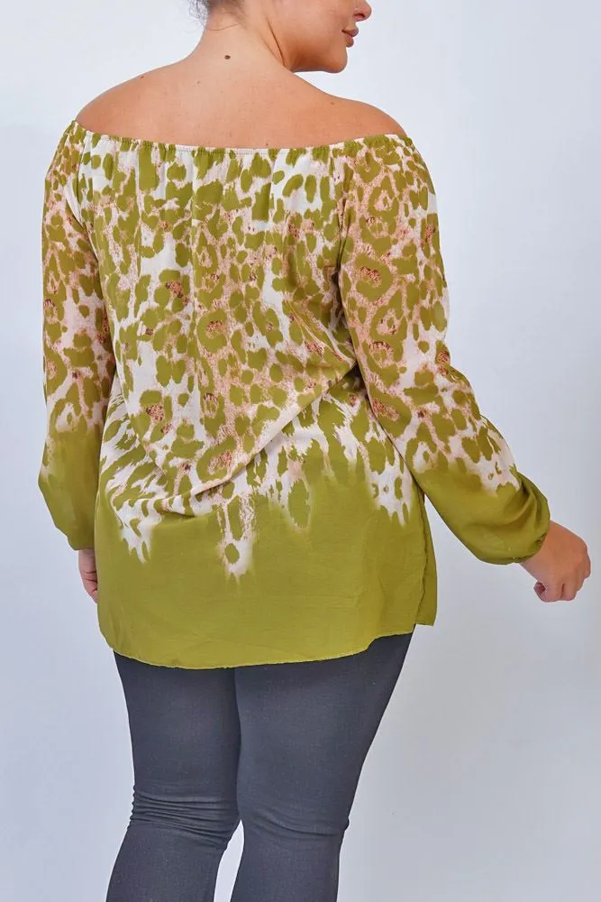 Leopard Print Elasticated Cuff Viscose Top
