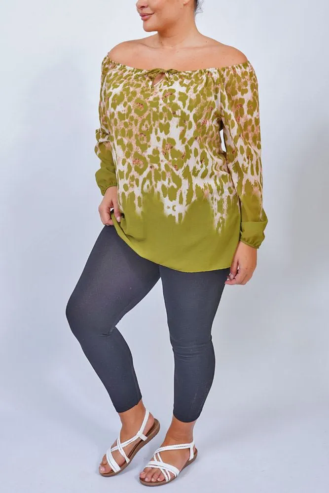 Leopard Print Elasticated Cuff Viscose Top