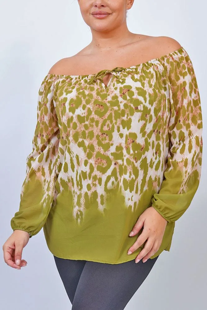 Leopard Print Elasticated Cuff Viscose Top