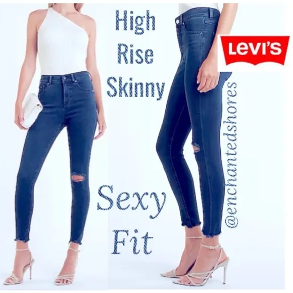 Levi’s Sexy Fit Skinny Stretch Jeans Distressed Ripped Knee Signature High Rise