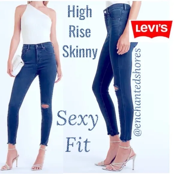 Levi’s Sexy Fit Skinny Stretch Jeans Distressed Ripped Knee Signature High Rise