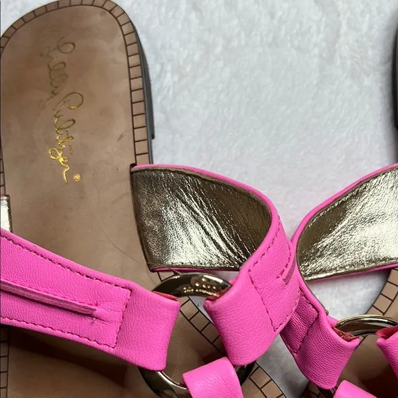 Lilly Pulitzer Pink and Gold Sandals with Glossy Straps