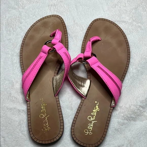 Lilly Pulitzer Pink and Gold Sandals with Glossy Straps