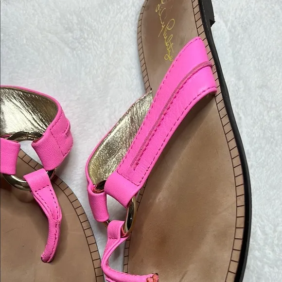 Lilly Pulitzer Pink and Gold Sandals with Glossy Straps