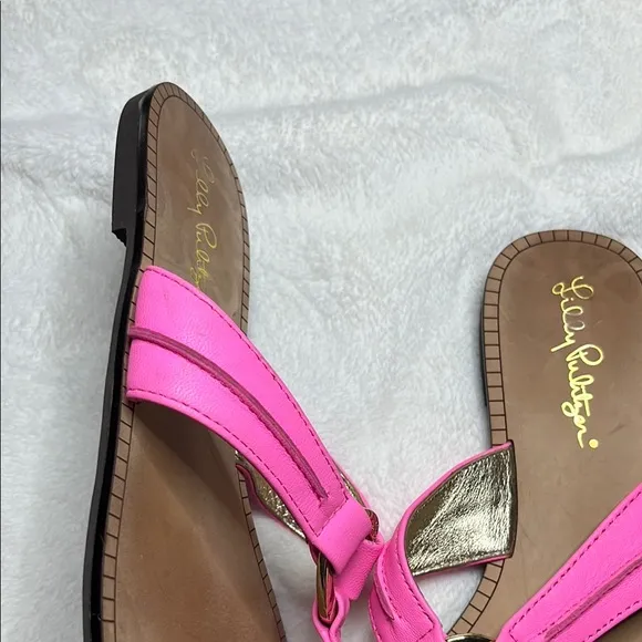 Lilly Pulitzer Pink and Gold Sandals with Glossy Straps