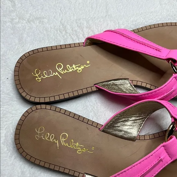 Lilly Pulitzer Pink and Gold Sandals with Glossy Straps