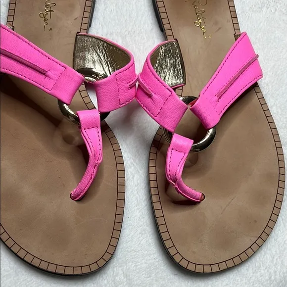 Lilly Pulitzer Pink and Gold Sandals with Glossy Straps