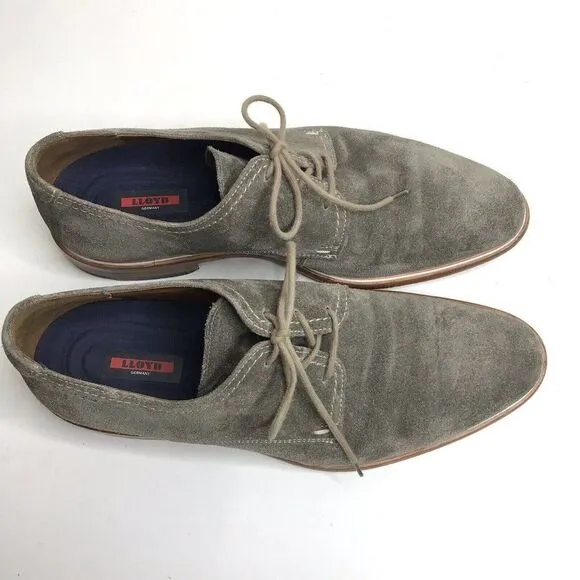LLOYD Made Germany Mens Taupe Gray Suede Leather Lace Tie Dress Shoes US 8.5