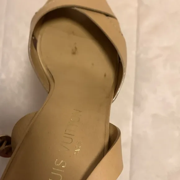 Louis Vuitton Wedge Sandals with Leather Straps and Adjustable Ankle Closure