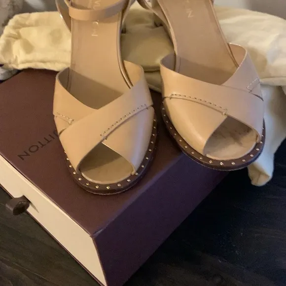 Louis Vuitton Wedge Sandals with Leather Straps and Adjustable Ankle Closure
