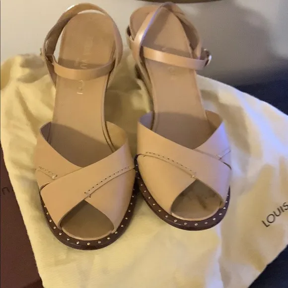 Louis Vuitton Wedge Sandals with Leather Straps and Adjustable Ankle Closure