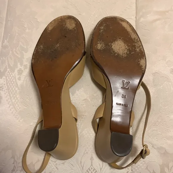 Louis Vuitton Wedge Sandals with Leather Straps and Adjustable Ankle Closure