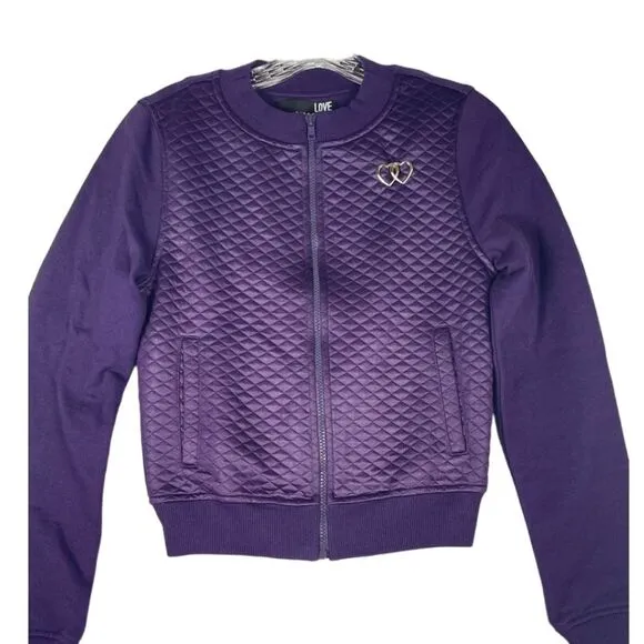 Love Moschino quilted jacket, women's size Medium, purple‎ with silver hardware