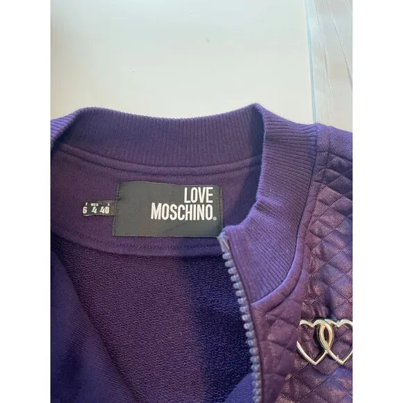 Love Moschino quilted jacket, women's size Medium, purple‎ with silver hardware