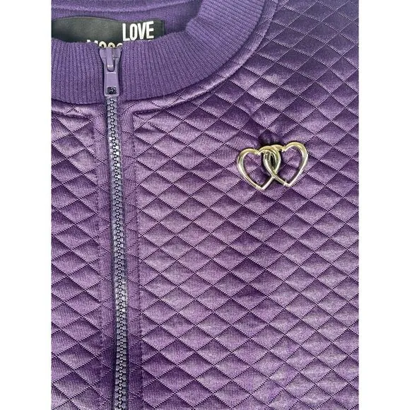 Love Moschino quilted jacket, women's size Medium, purple‎ with silver hardware