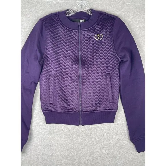 Love Moschino quilted jacket, women's size Medium, purple‎ with silver hardware