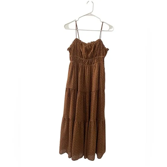 MADEWELL Sophia Cani Tiered midi Dress in Dot size 0 in Sepia