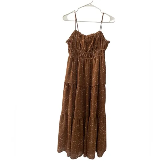 MADEWELL Sophia Cani Tiered midi Dress in Dot size 0 in Sepia